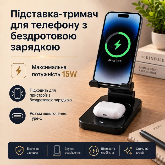 Подставка для смартфона с беспроводной зарядкой 15W док-станция для смартфона, часов наушников C11_deep_blue - Фото 1 Подставка для смартфона с беспроводной зарядкой 15W док-станция для смартфона, часов наушников C11_deep_blue - изображение 1