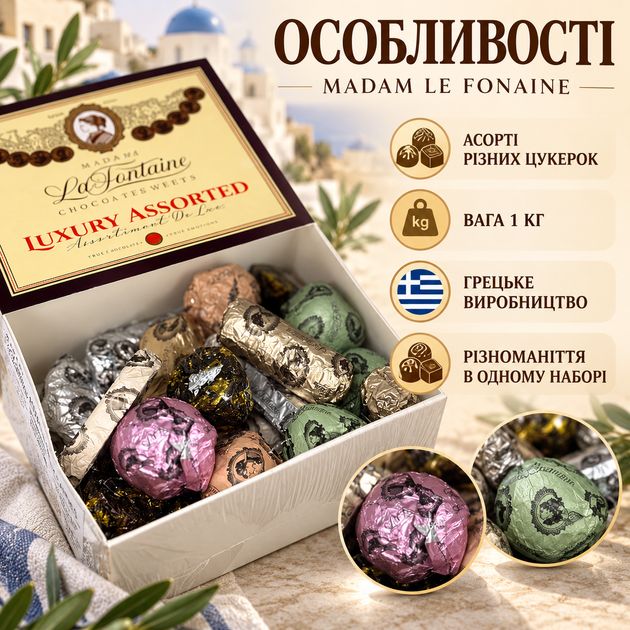 Конфеты ассорти 1 кг шоколадные сладости Madam Le Fonaine набор лакомств шоколад подарочный бокс десерт к чаю для подарка праздника гостей праздничного стола - изображение 3