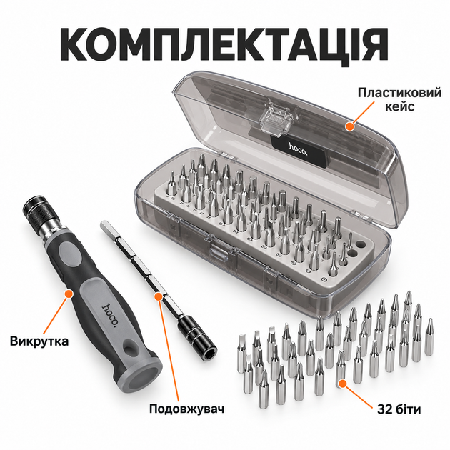 Набор магнитных отверток, многофункциональный, HOCO UT10 32 в 1, Отвертка с насадками, Набор бит для ремонта техники - изображение 5