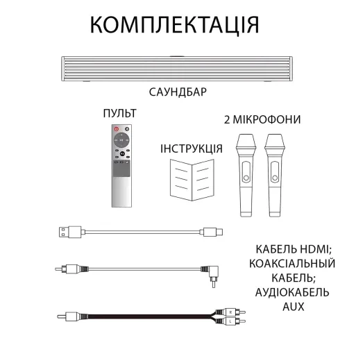 Саундбар Socovez G69 2.1 90Вт HDMI ARC Bluetooth 5.0 RGB караоке 2 беспроводных микрофона - изображение 4