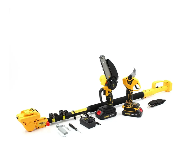 Садовый набор DeWalt 3в1 аккумуляторный 24 В мини цепная пила DCM155HN 15 см секатор DCMPP540P1 Digital рез до 30 мм высотная телескопическая штанга 2,6 м поворот 180 градусов комплект для обрезки деревьев веток кустов с 2 батареями 5 А·ч зарядкой - изображение 2