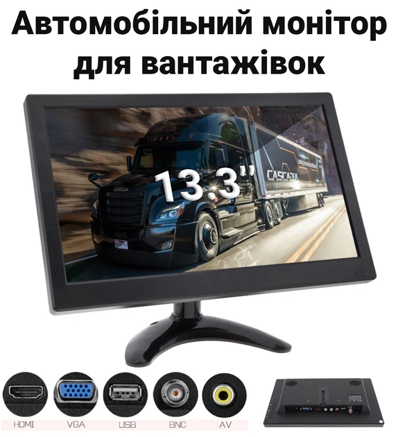 Автомобільний монітор Podofo A3125EU 13,3 дюйма для камер заднього огляду, FullHD, 12-24V - зображення 5