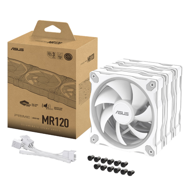 Вентилятор ASUS TUF GAMING TR120 Thunder Light White з захистом від листя, 3 ARGB-вентилятори, ШІМ-регулятор температури та регулювання швидкості, двошаровий світлодіодний масив, товщина панелі 28 мм - Фото 4 Вентилятор ASUS TUF GAMING TR120 Thunder Light White з захистом від листя, 3 ARGB-вентилятори, ШІМ-регулятор температури та регулювання швидкості, двошаровий світлодіодний масив, товщина панелі 28 мм - зображення 4