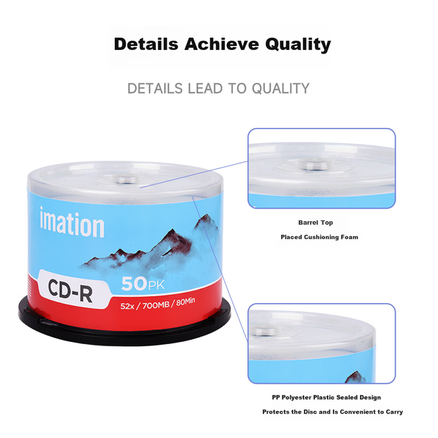 IMATION Laide CD-R диски, 50 шт., 700 МБ, 52x, высокоскоростное воспроизведение в автомобиле, чтение и запись на компьютере, хранение фотографий, офисных файлов, данных, видео и музыки. - изображение 7