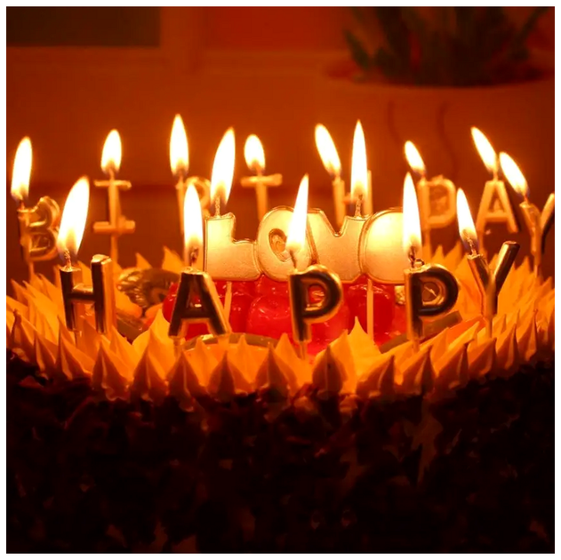 Свечи для торта парафиновые разноцветные высота 5 см в наборе 4 шт Буквы Happy Birthday SQ-26095 - изображение 3