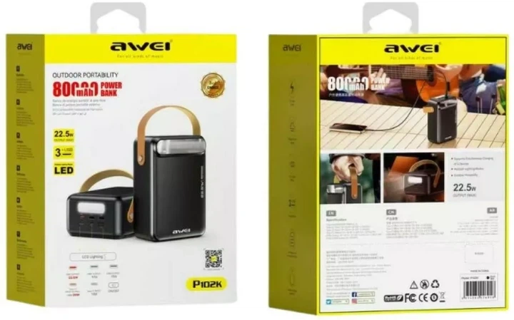 Powerbank Awei PA-106 50000 mAh 22.5W Black (6954284029537) - Zdjęcie 2 Powerbank Awei PA-106 50000 mAh 22.5W Black (6954284029537) - obraz 2