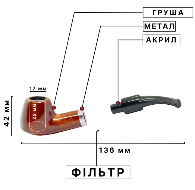 Трубка курительная 137 мм B&B изогнутый мундштук акрил груша Коричневый (BB036) - изображение 4
