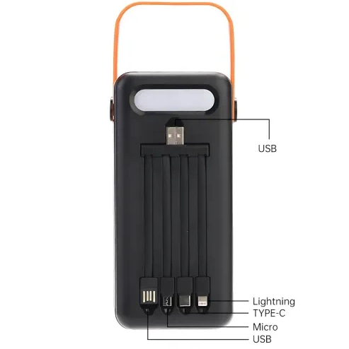 Power Bank AND YM-638 CX 100000 мАг Повербанк із сонячною батареєю вбудованими кабелями і ліхтариком - Фото 2 Power Bank AND YM-638 CX 100000 мАг Повербанк із сонячною батареєю вбудованими кабелями і ліхтариком - зображення 2