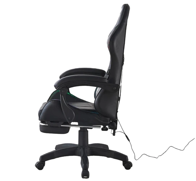 Кресло геймерское Bonro B-144 черное из экокожи с RGB подсветкой и массажной подушкой (125-76-42401046) - изображение 5