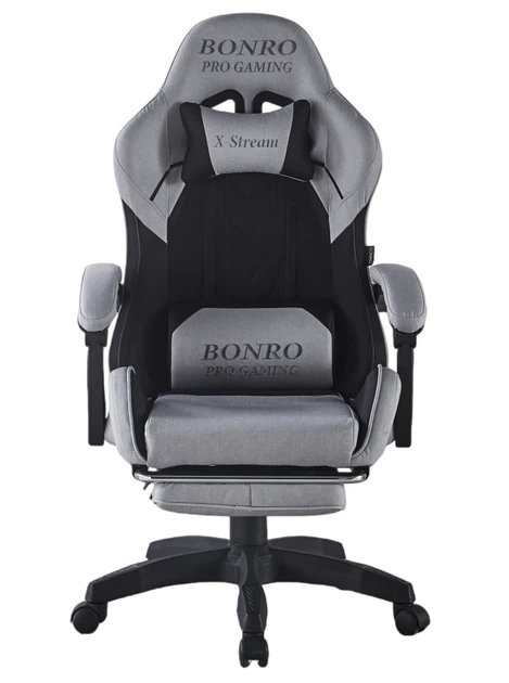 Кресло геймерское Bonro B-145 черно-серое из ткани с выдвижной подставкой для ног регулируемое (125-76-42401049) - изображение 2