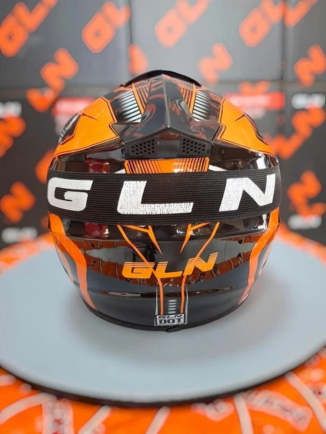 Кроссовый мото шлем GLN DOT, размер XL 61-62 см, с очками и перчатками, черно-оранжевый цвет - изображение 6