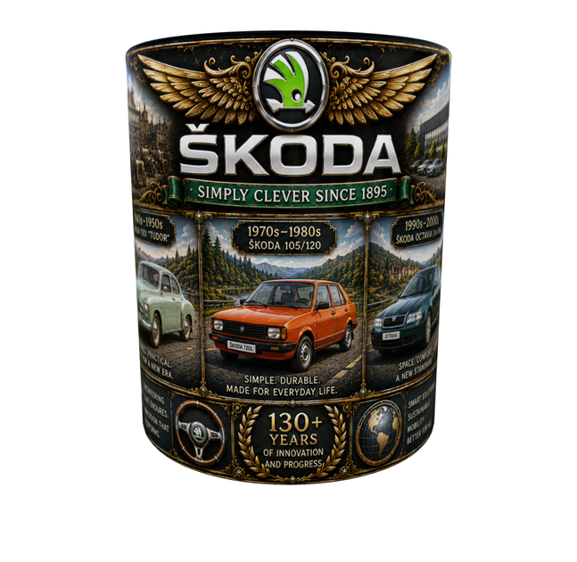 Кружка (чашка) с принтом история Škoda | серия AUTO LEGENDS | Керамическая 330 мл | чёрная ручка - изображение 6