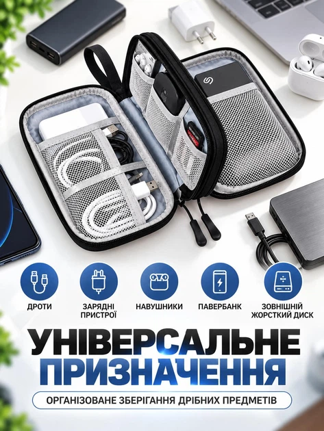 Органайзер дрібниць і електроніки (сумка для зберігання кабелів, зарядок, дротів, флешок) - Фото 2 Органайзер дрібниць і електроніки (сумка для зберігання кабелів, зарядок, дротів, флешок) - зображення 2