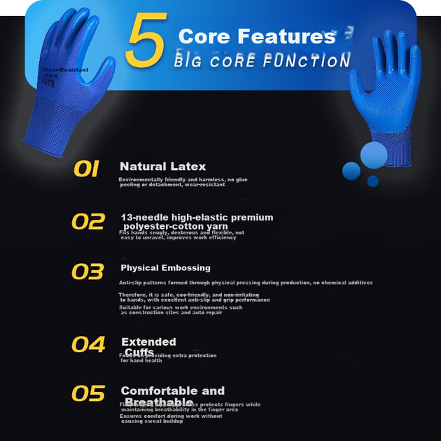 Перчатки Helpershi с резиновым покрытием, 12 пар в упаковке, прочные, противоскользящие, дышащие, для строительных работ, безопасности, A688 - изображение 5