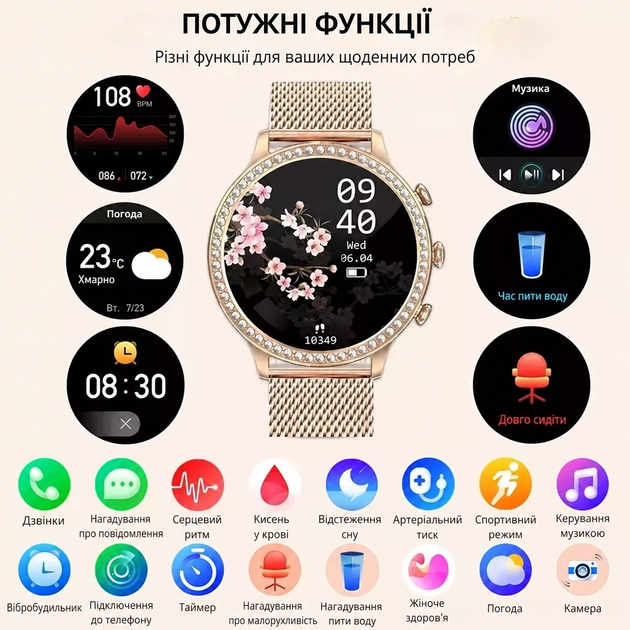 Женские смарт-часы со звонками, водостойкие фитнес-часы для Android и iPhone с пульсометром, SpO₂ и 2 ремешками - Фото 2 Женские смарт-часы со звонками, водостойкие фитнес-часы для Android и iPhone с пульсометром, SpO₂ и 2 ремешками - изображение 2