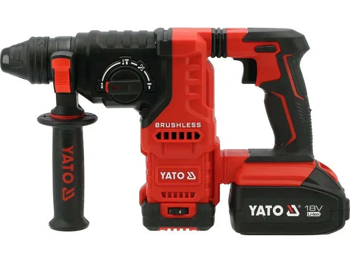 Перфоратор аккумуляторный YATO SDS+ 18 В Li-Ion 4 А·ч 2.8 Дж до 26 мм бетон 3 режима YT-827725 - изображение 2