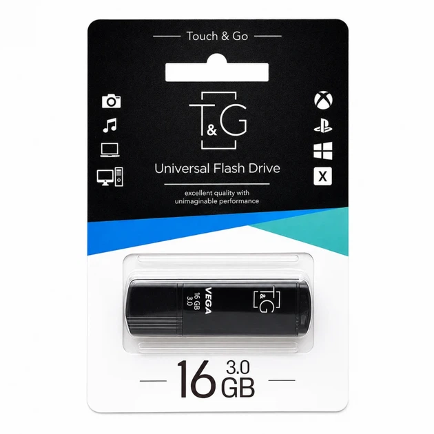 Флешка T&G Vega 16 ГБ USB 2.0 пластиковая с крышкой черная - Фото 2 Флешка T&G Vega 16 ГБ USB 2.0 пластиковая с крышкой черная - изображение 2