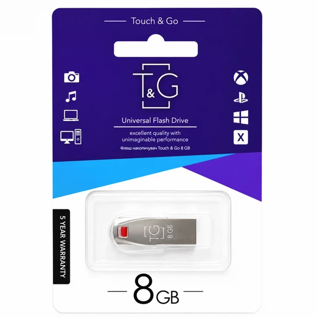Флешка T&G Stylish 8 ГБ USB 2.0 металлическая моноблок серебристая - изображение 3