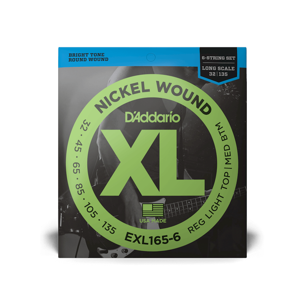 Струны для бас-гитары D'Addario EXL165-6 XL NICKEL WOUND BASS REG LIGHT TOP / MED BOTTOM 6-STRING (32-135) - Фото 1 Струны для бас-гитары D'Addario EXL165-6 XL NICKEL WOUND BASS REG LIGHT TOP / MED BOTTOM 6-STRING (32-135) - изображение 1