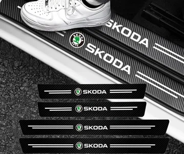 Накладки на пороги Skoda защитные карбоновые наклейки 4 шт чёрная плёнка с зелёной светоотражающей надписью для автомобиля против царапин износа сколов декоративная защита дверей 60х7 40х7 см - изображение 7
