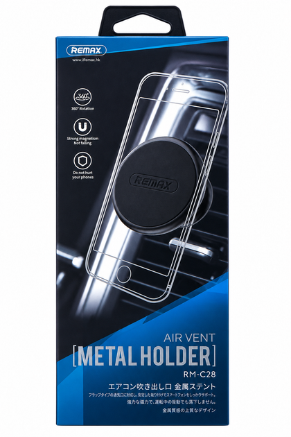 Автотримач REMAX RM-C28 Air Vent Metal Holder Black магнітний на дефлектор - Фото 2 Автотримач REMAX RM-C28 Air Vent Metal Holder Black магнітний на дефлектор - зображення 2