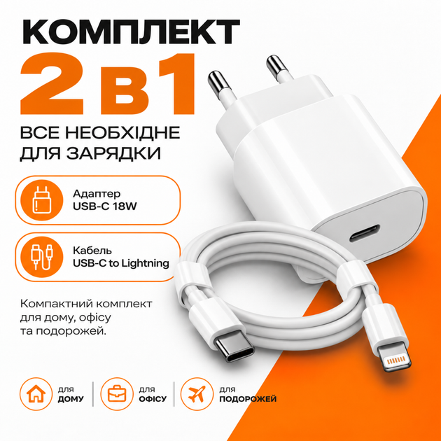 Комплект быстрой зарядки для Apple iPhone Сетевое зарядное устройство 20 W USB-C + Кабель USB-C to Lightning мощные зарядные устройства PAVLYSH 8 - изображение 5