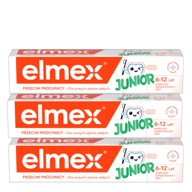 Zestaw past do zębów Elmex Children’s Junior Trio z fluorem 3 x 75 ml (8590232000418) - Zdjęcie 1 Zestaw past do zębów Elmex Children’s Junior Trio z fluorem 3 x 75 ml (8590232000418) - obraz 1