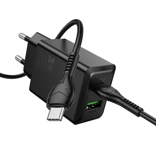 Сетевое зарядное устройство Hoco N71 USB A + USB C QC3.0 3A 30W + кабель USB C Black (6942007670937) - Фото 1 Сетевое зарядное устройство Hoco N71 USB A + USB C QC3.0 3A 30W + кабель USB C Black (6942007670937) - изображение 1