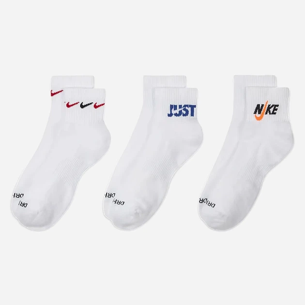 Набор мужских носков коротких хлопковых Nike U Nk Everyday Plus Cush Ankle DH3827-902 38-42 3 пары Белый/Разноцветный (195244784080) - изображение 3