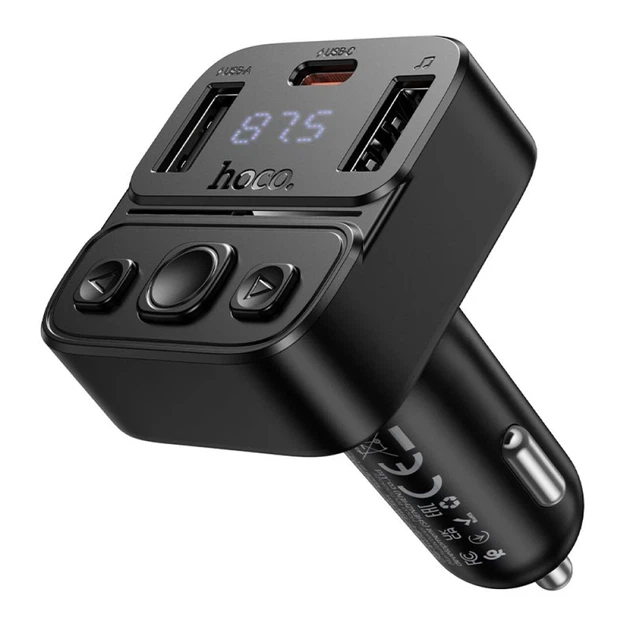Автомобільний Bluetooth-трансмітер Hoco E87 USB-A + USB-C QC PD 35W Black (6942007658980) - зображення 4