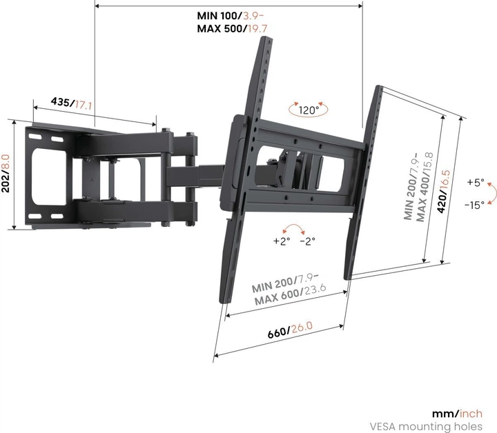 Настінний кронштейн Vogel's UP6053 для LED/LCD/OLED, чорний - изображение 3
