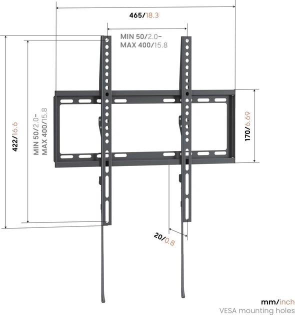 Настінний кронштейн Vogel's UP 4003 Fixed M для LED/LCD/OLED, чорний - изображение 3