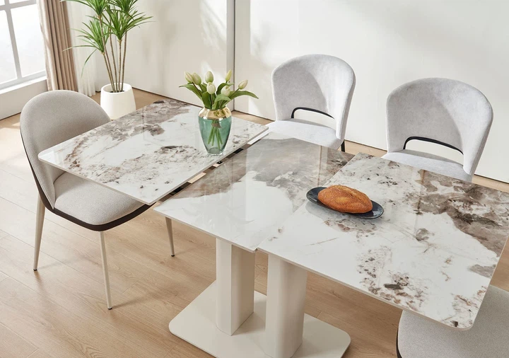 Стол раскладной ProDobro ROTTERDAM CERAMIC 120(160)х75 см, керамика, белый глянец/кашемир - Фото 8 Стол раскладной ProDobro ROTTERDAM CERAMIC 120(160)х75 см, керамика, белый глянец/кашемир - изображение 8