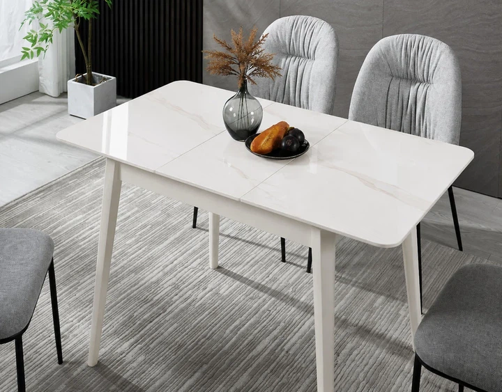 Стол обеденный раскладной ProDobro TALLINN CERAMIC 90(120)х70, керамика, белый глянец - Фото 6 Стол обеденный раскладной ProDobro TALLINN CERAMIC 90(120)х70, керамика, белый глянец - изображение 6