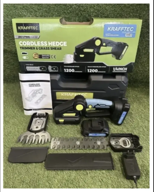 Акумуляторні ножиці для трави та кущів 48V/6AP 2 в1 Krafftec Germany з 2 насадками - изображение 16