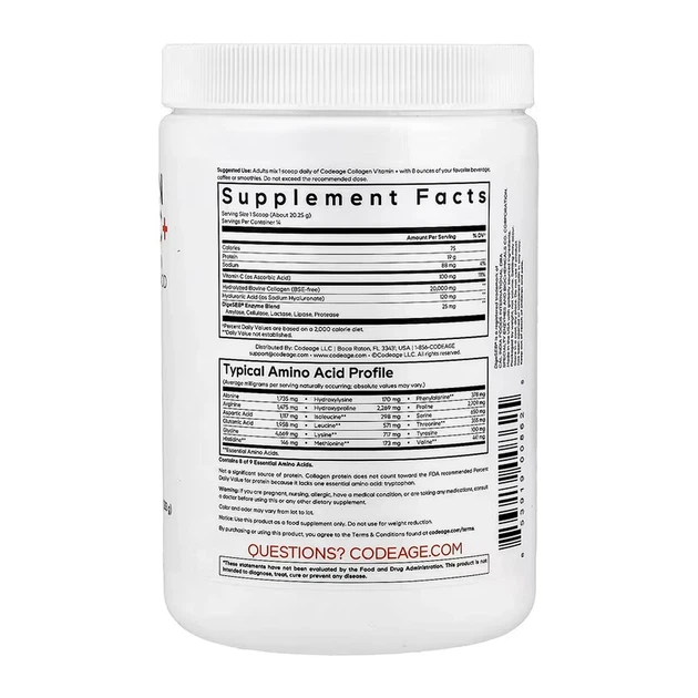 Колаген з вітаміном C Codeage Collagen Vitamin C+ Powder, порошок без смаку, 283 г - зображення 2
