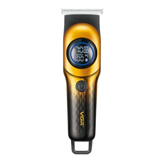 Триммер VGR V-966 GOLD профессиональный аккумуляторный, 5 Вт, до 7000 об/мин, LCD-дисплей, 4 насадки — беспроводная машинка для стрижки волос, бороды и усов, золотой (Е3050) - изображение 3