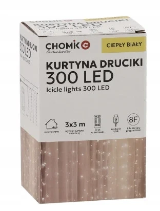 Гірлянда-штора Chomik LED 3х3 м 300 теплий білий USB з пультом - зображення 8