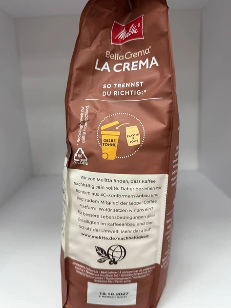 Кава Melitta BellaCrema La Crema у зернах 1010 г середнього обсмажування купаж арабіки робусти зернова кава 3/5 фруктово-горіховий смак з ніжною кремовою пінкою для еспресо лате капучино - зображення 9