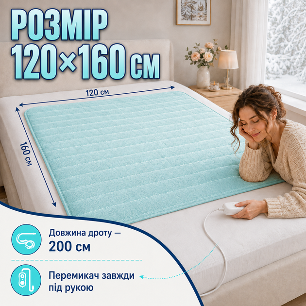Электропростынь Termosoft теплая простынь с подогревом ambion 120*160 полуторка байка Голубой - изображение 7