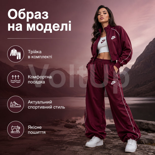 Спортивний костюм трійка Бордовий з двонитки люкс жіночий комплект кофта топ і штани, розмір 48-50 - зображення 5