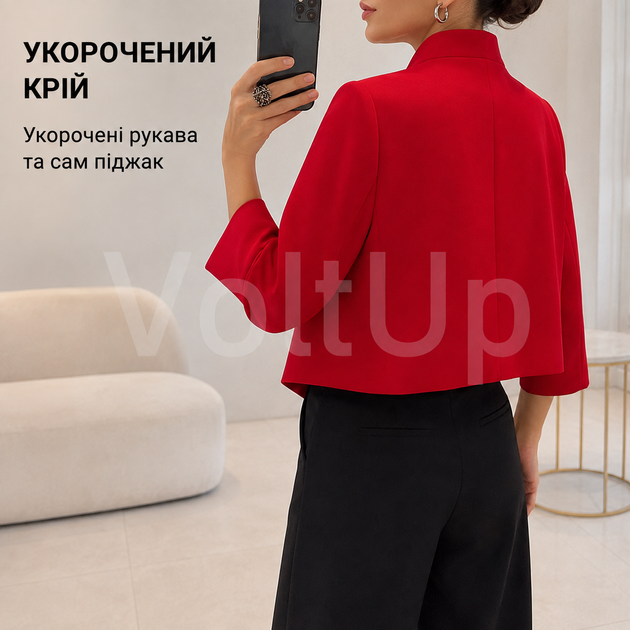 Піджак на підкладці червоний з костюмної тканини люкс елегантний базовий жакет, розмір 44-46 - зображення 6