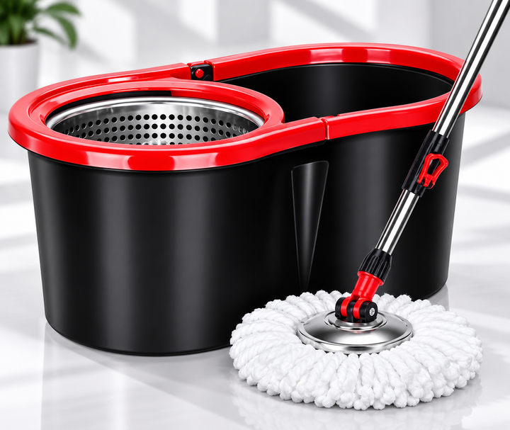 Швабра з відром Spin Mop 360, 10 л, турбо віджимання, телескопічна ручка, мікрофібра - Фото 4 Швабра з відром Spin Mop 360, 10 л, турбо віджимання, телескопічна ручка, мікрофібра - зображення 4