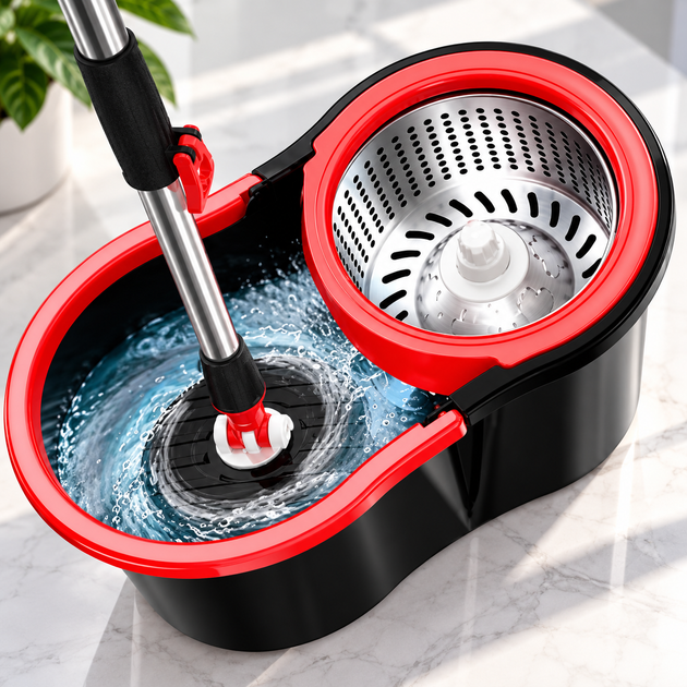 Швабра з відром Spin Mop 360, 10 л, турбо віджимання, телескопічна ручка, мікрофібра - Фото 5 Швабра з відром Spin Mop 360, 10 л, турбо віджимання, телескопічна ручка, мікрофібра - зображення 5