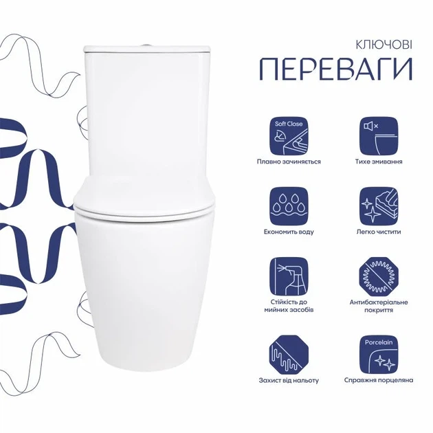 Унитаз напольный Qtap Evia безободковый 630х350х795 мм керамика Белый с сиденьем Soft-close - изображение 3
