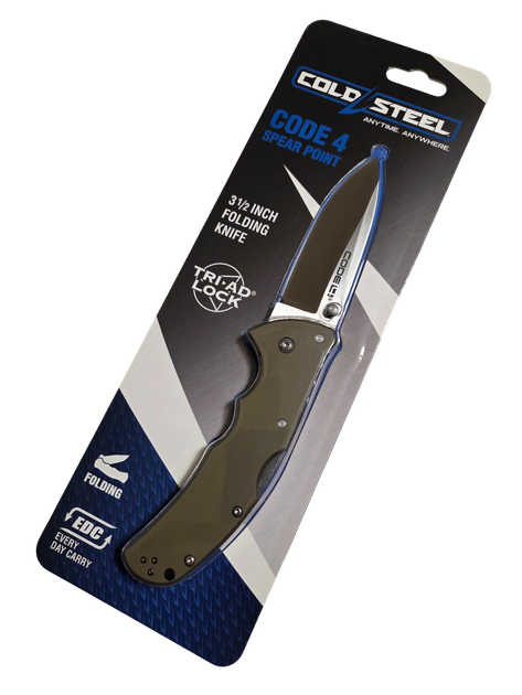 Ніж складаний Cold Steel Code 4 Spear Point, замок Tri-Ad Lock, лезо Plain Satin S35VN, руківя Gray Aluminium, Тайвань, CS-58PS - изображение 10