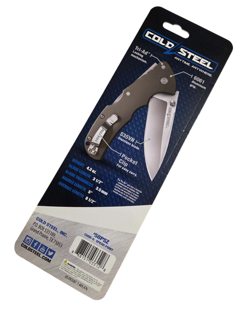 Ніж складаний Cold Steel Code 4 Spear Point, замок Tri-Ad Lock, лезо Plain Satin S35VN, руківя Gray Aluminium, Тайвань, CS-58PS - изображение 11