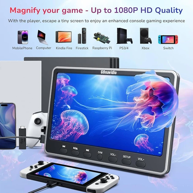 Автомобільний DVD-програвач GOnavidio 12" з входом HDMI, автомобільний телевізор з автоматичним присоском для дисків - зображення 2