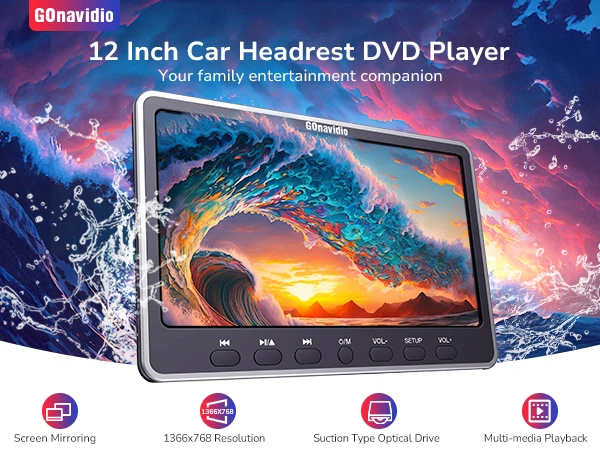 Автомобільний DVD-програвач GOnavidio 12" з входом HDMI, автомобільний телевізор з автоматичним присоском для дисків - зображення 7
