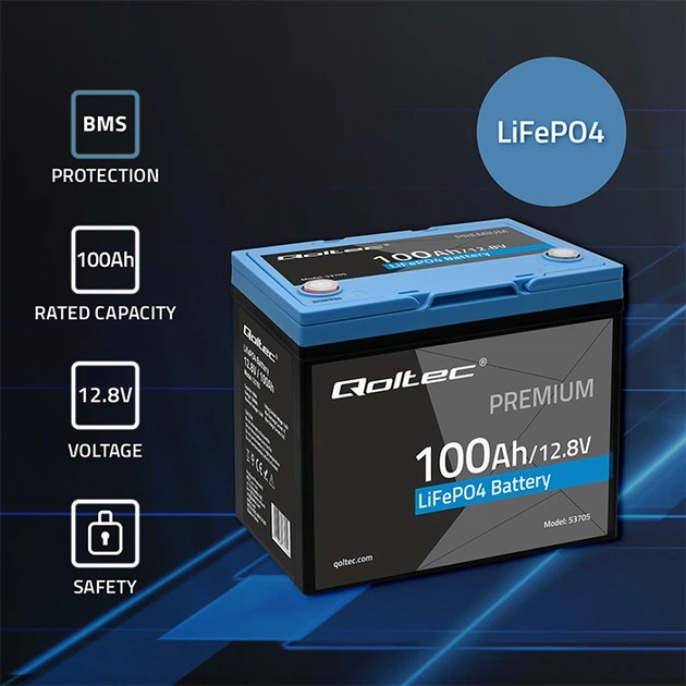 Комплект літій-залізофосфатний акумулятор Qoltec LiFePO4 | 12,8 В | 100 Аг | 1280 Вт·год | BMS 53705 + ДБЖ Volt Polska sinusPRO 850 E Plus 12/230V 500W/850VA (3SPM08012M) - зображення 6